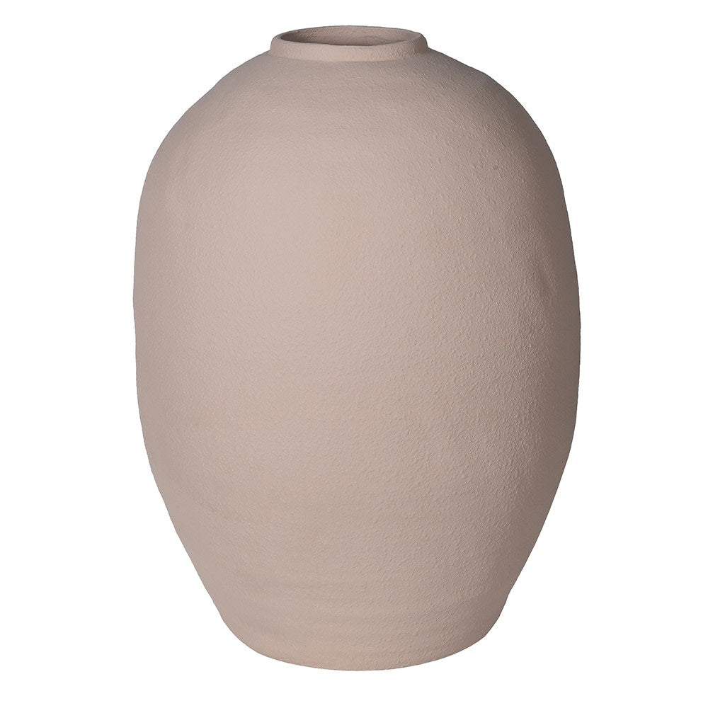 An elongated beige vase