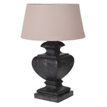 Handcrafted balustrade-shaped lamp with linen lampshade