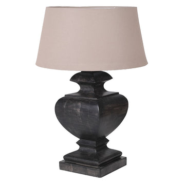 Handcrafted balustrade-shaped lamp with linen lampshade