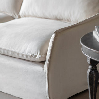 Bibury chaise sofa in oatmeal linen and cotton blend styled in a living room