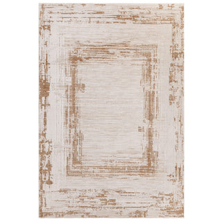 Anders bordered rug in ivory and golden brown, full flat view