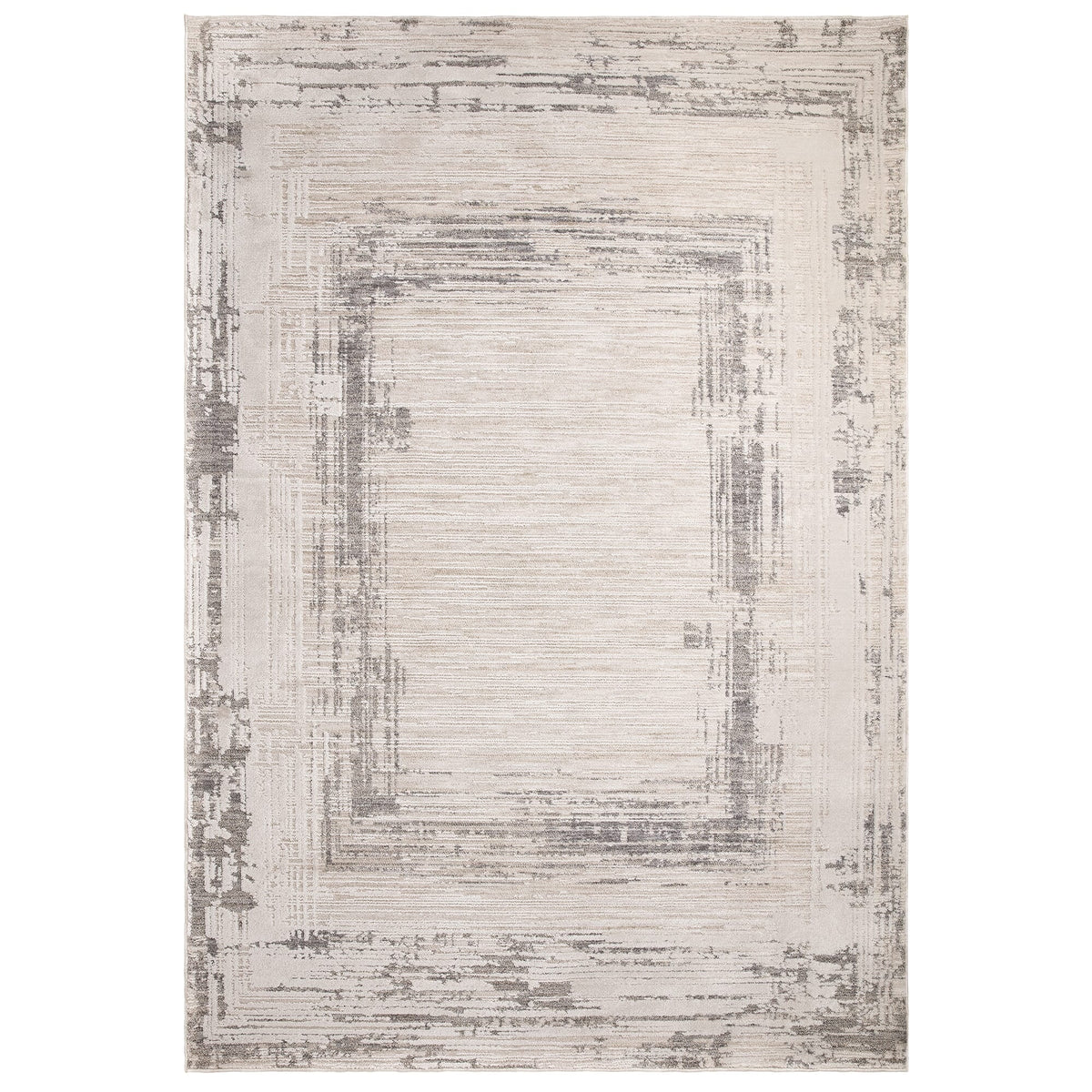 Anders bordered rug in ivory and ash grey, full flat view