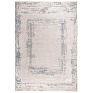 Anders bordered rug in ivory and powder blue, full flat view