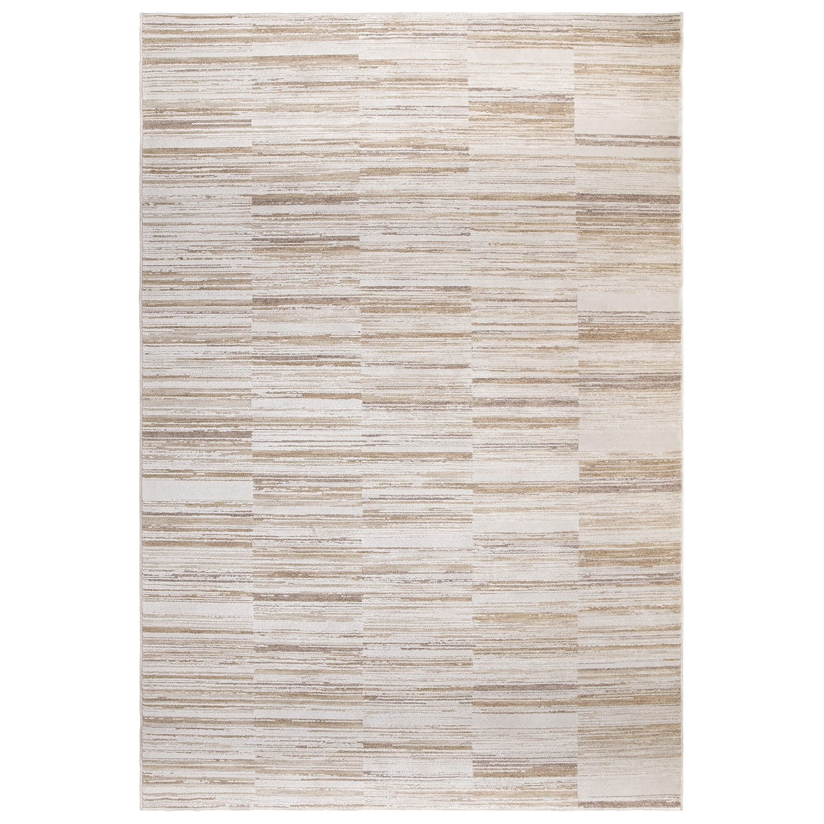Anders striped rug in ivory and golden sand, full flat view