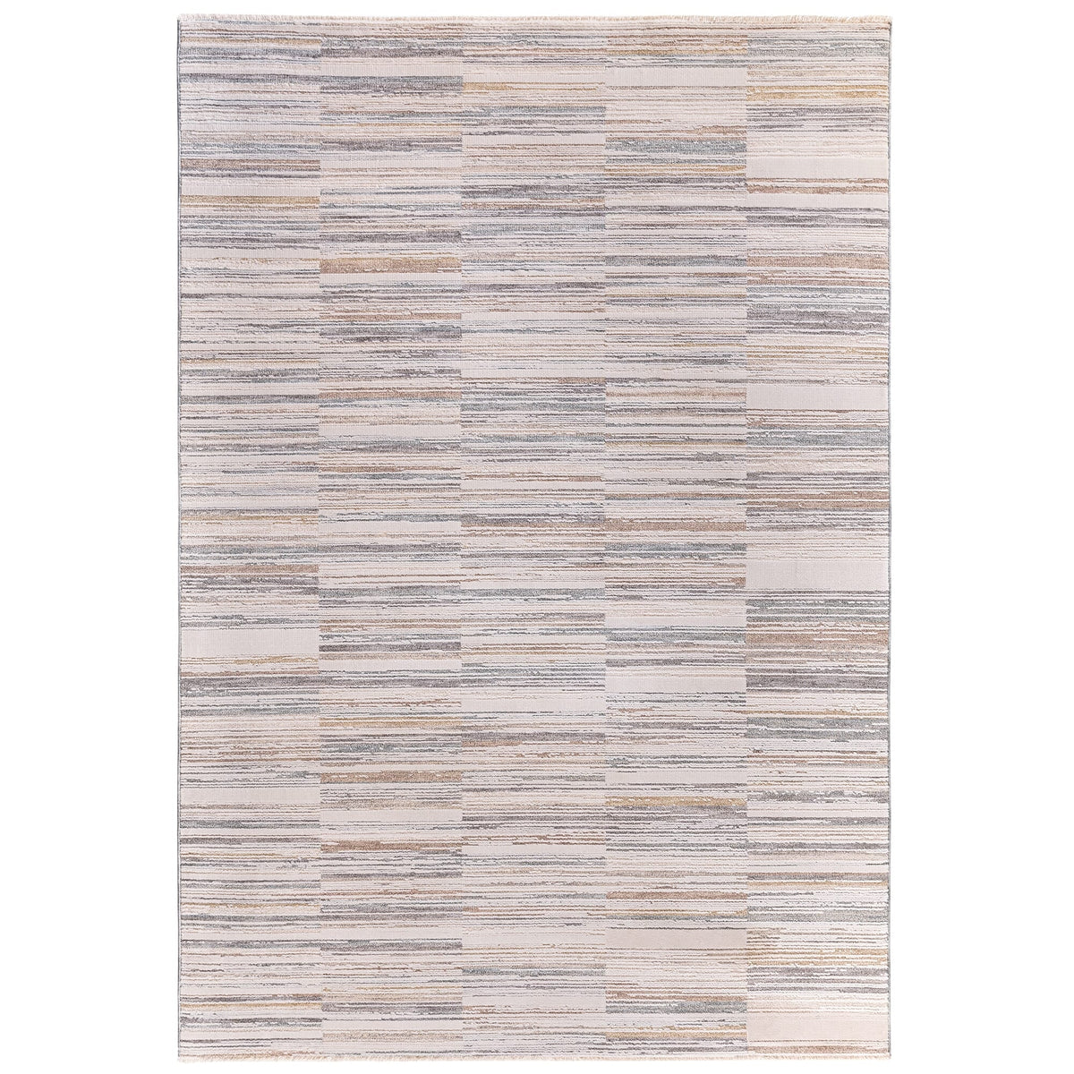 Anders striped rug in grey, taupe and blue, full flat view