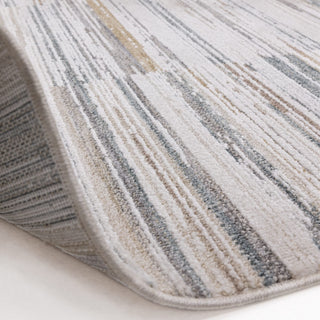 Anders striped rug in grey, taupe and blue, detail view 3