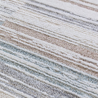 Anders striped rug in grey, taupe and blue, detail view 4