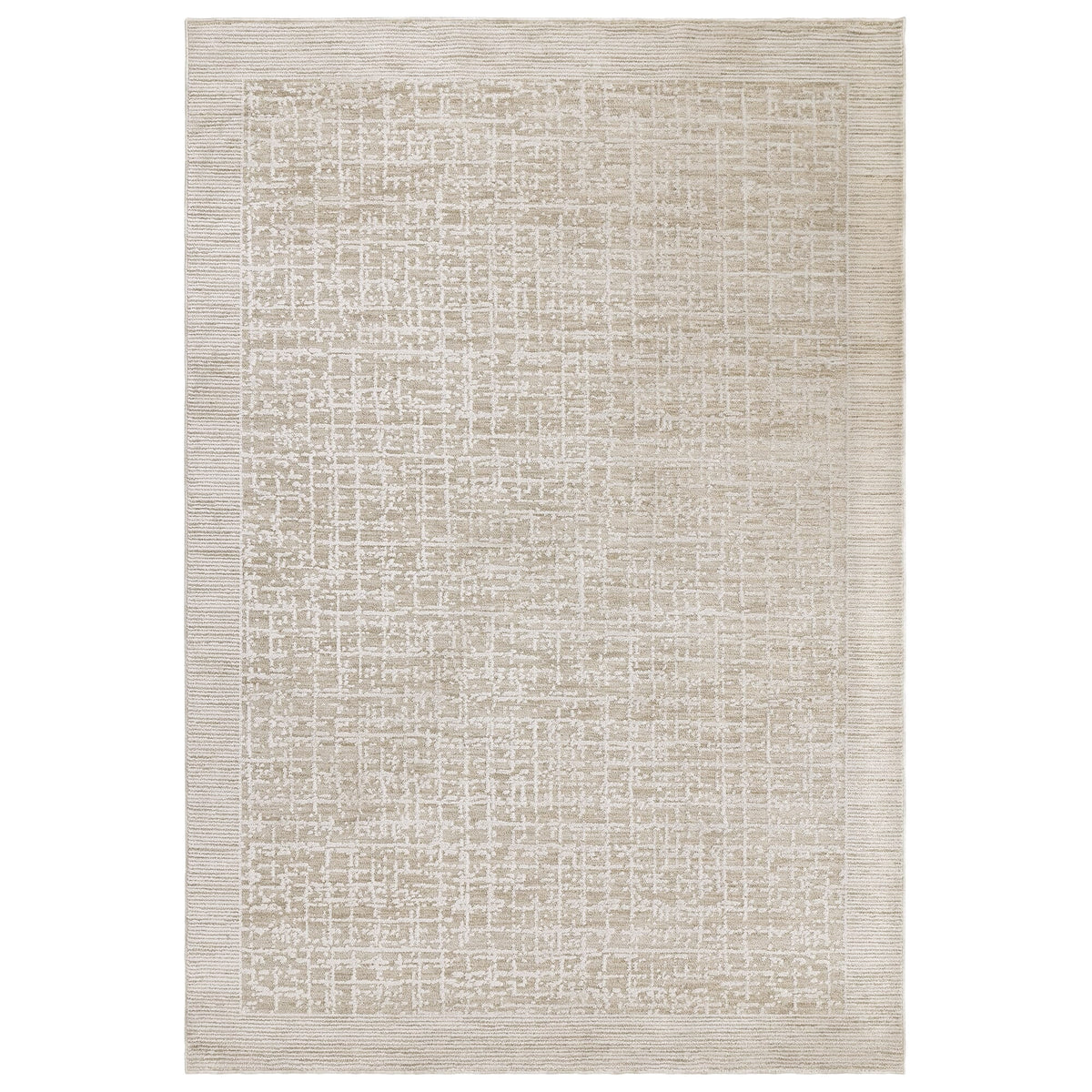 Anders grid rug in beige and stone, full flat view
