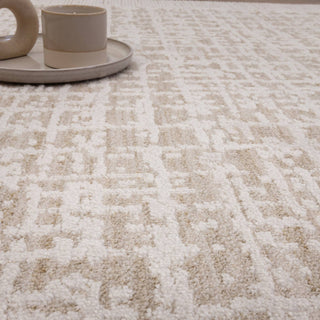 Close-up of the Anders grid rug in beige and stone showing the space-dyed pile