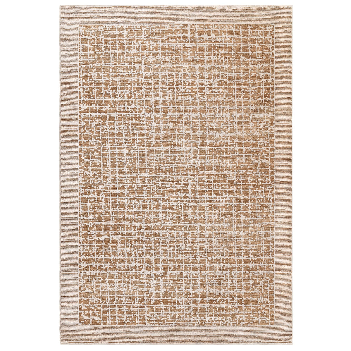Anders grid rug in warm tan and mocha, full flat view
