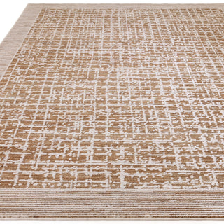Anders grid rug in warm tan and mocha, detail view 1