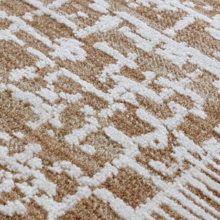 Anders grid rug in warm tan and mocha, detail view 4