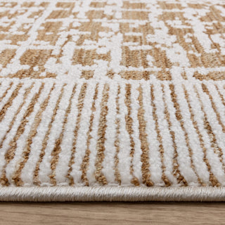Anders grid rug in warm tan and mocha, detail view 5