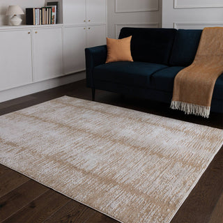 Anders brushstroke rug in soft cream and taupe styled in a living room