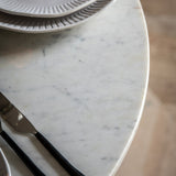 Arya Round Dining Table with Indian white marble top and vertical slatted mango wood base - CharlesTed Home