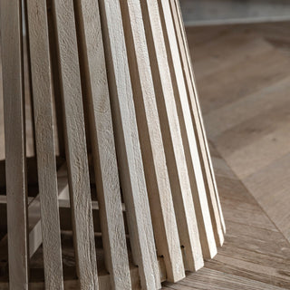Arya Round Dining Table with Indian white marble top and vertical slatted mango wood base - CharlesTed Home
