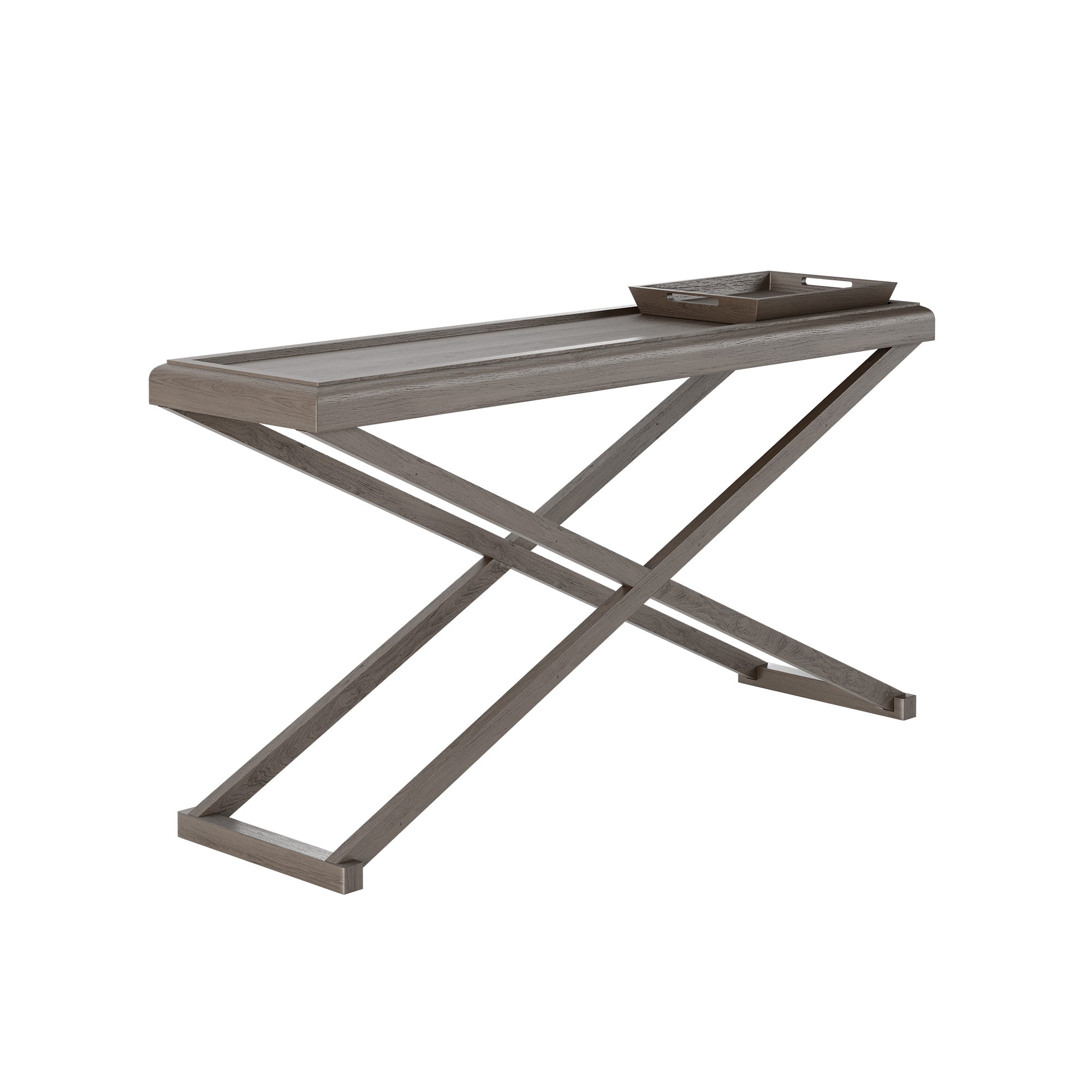 The most stunning oak Console table crafted from aged oak featuring a removable tray.