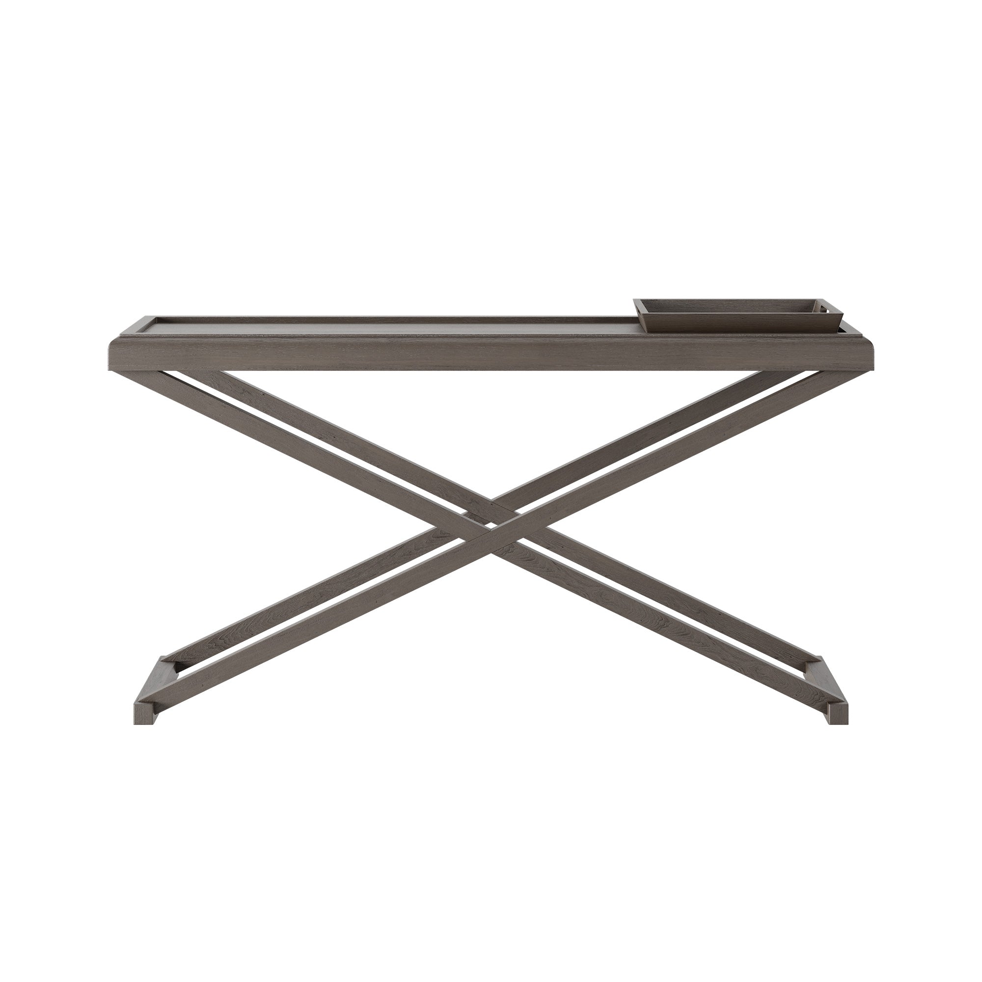 The most stunning oak Console table crafted from aged oak featuring a removable tray.