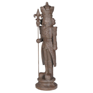 Ashcombe wood effect nutcracker, 93cm, with crown and fleur de lis sceptre, side view