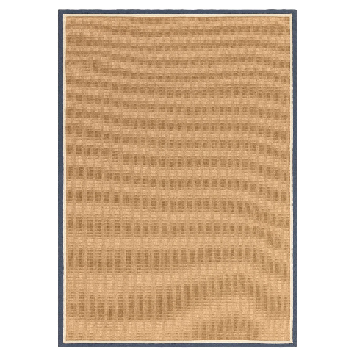 Bordo bouclé jute rug in navy and cream, full view with border