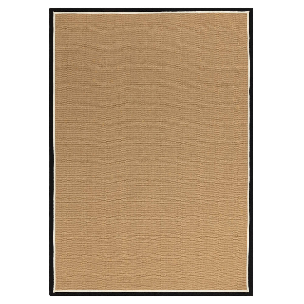 Bordo herringbone jute rug in charcoal and cream, full view with border