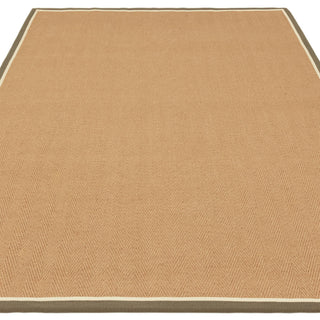 Bordo khaki herringbone rug corner and woven border detail