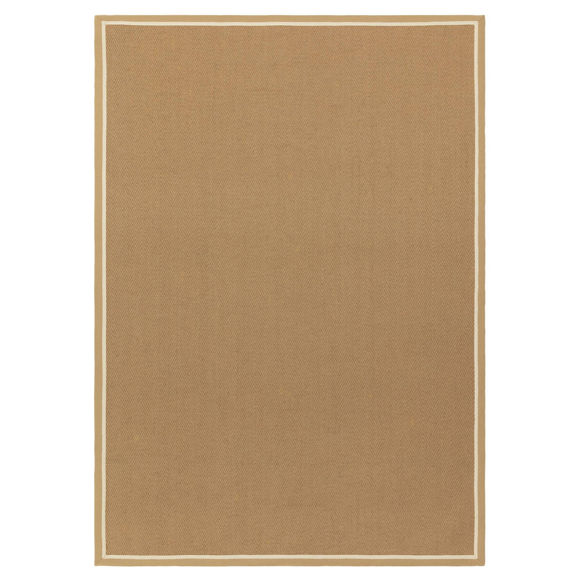 Bordo herringbone jute rug in linen and cream, full view with border