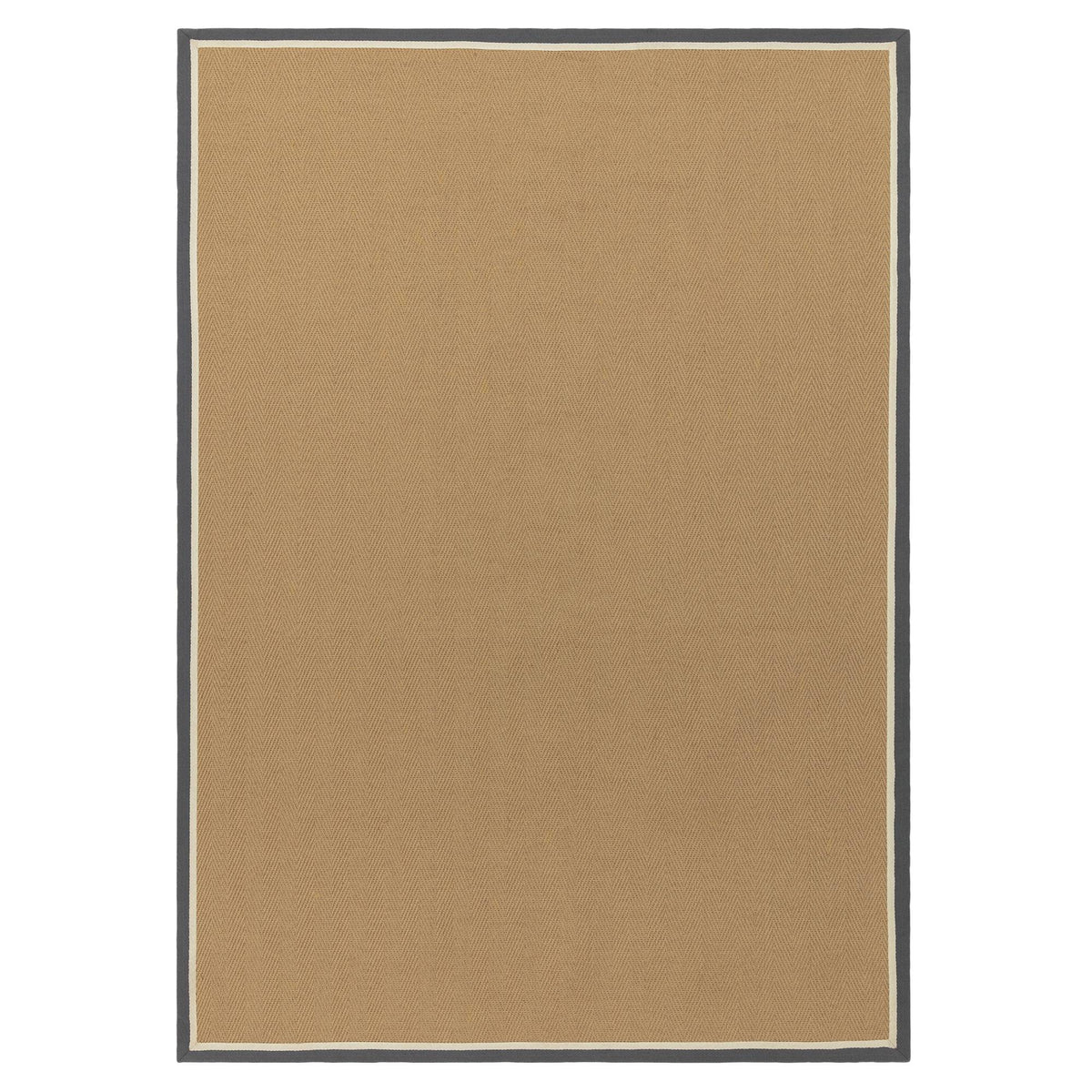 Bordo herringbone jute rug in slate and cream, full view with border