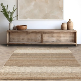 Cedar handwoven jute rug in ivory styled in a living room