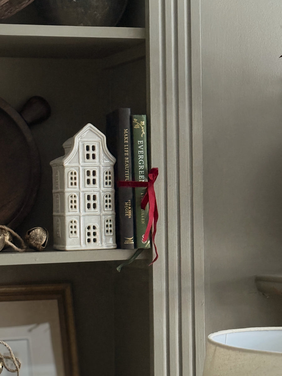 White Ceramic Dutch House Candle Holder