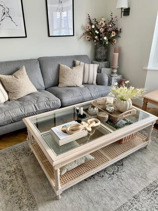 Charles Ted Acacia Wood & Rattan Coffee Table with Glass Top - CharlesTed Home