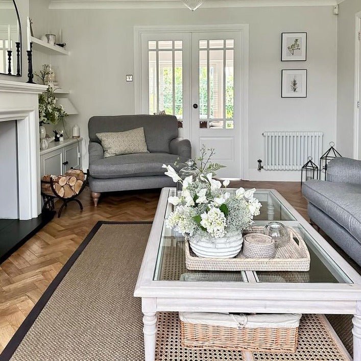 Charles Ted Acacia Wood & Rattan Coffee Table with Glass Top - CharlesTed Home