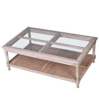Charles Ted Acacia Wood & Rattan Coffee Table with Glass Top - CharlesTed Home