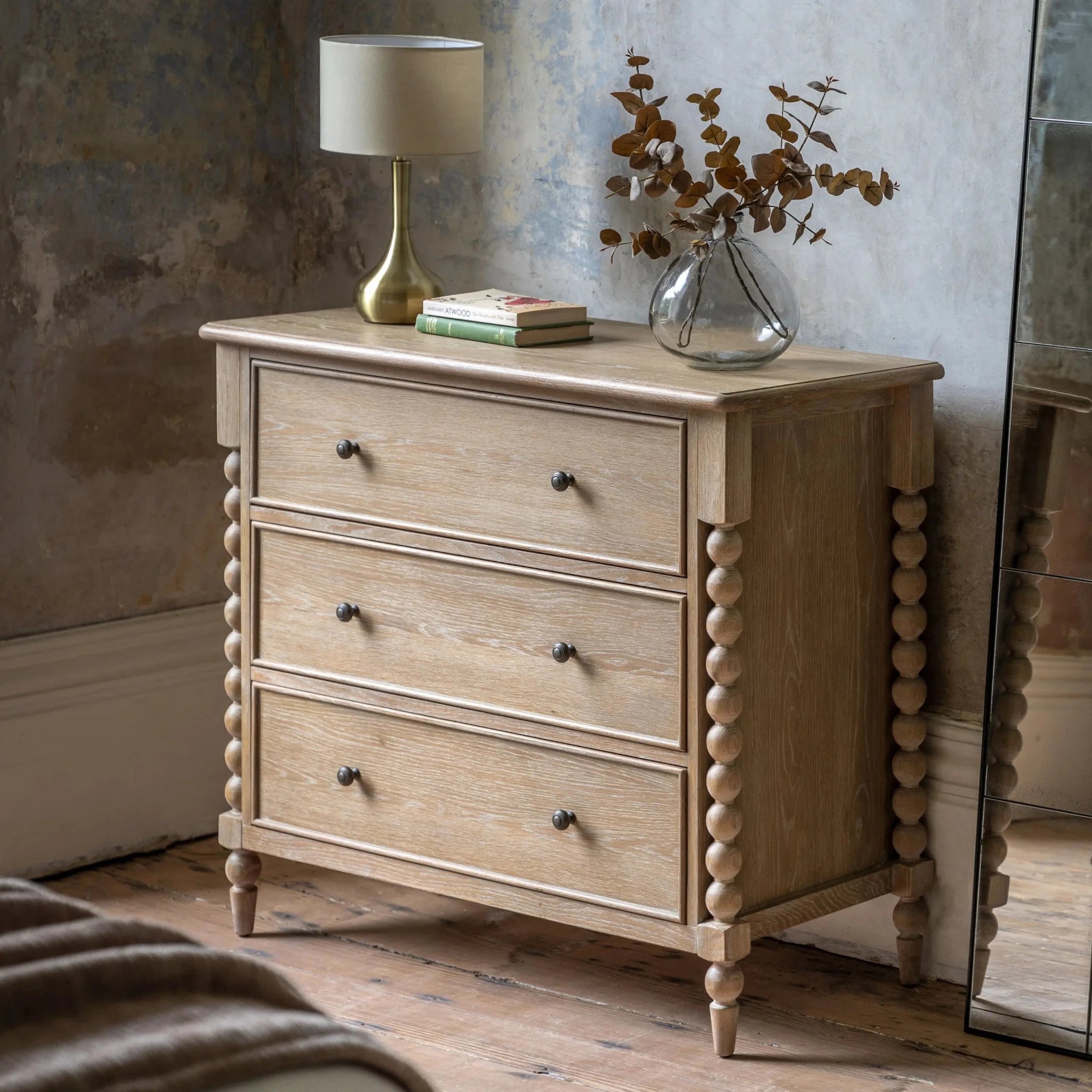 Charles Ted Antoine Chest of Three Drawers | Limewashed Oak & Oak Veneer - CharlesTed Home