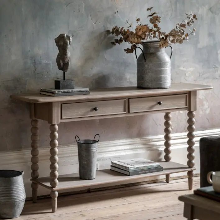 Charles Ted Antoine Turned Wood Console Table | Limewashed Oak & Oak Veneer - CharlesTed Home