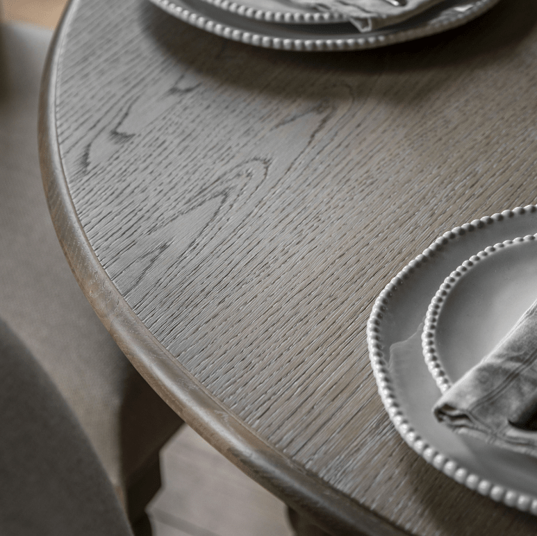 Charles Ted Antoine Turned Wood Extending Dining Table | Limewashed Oak & Oak Veneer | Round - CharlesTed Home