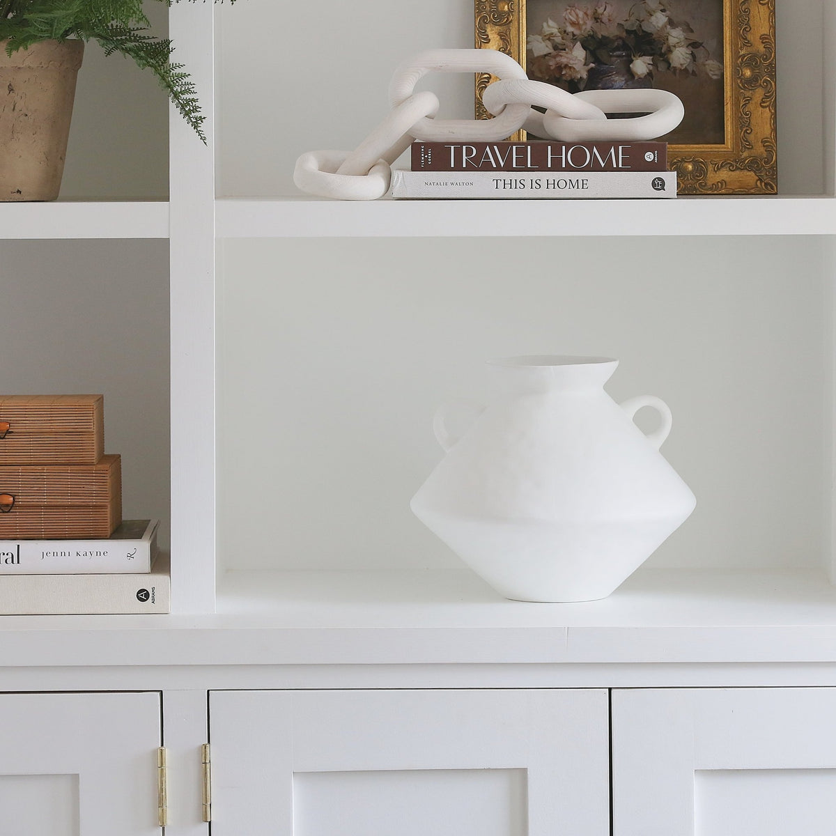 Charles Ted Arlo White Ceramic Vase with Handles – Modern Geometric Decorative Accent - CharlesTed Home