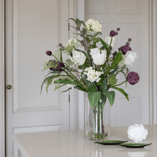 Charles Ted Artificial Tulip and Artichoke Floral Arrangement in Glass Vase - CharlesTed Home