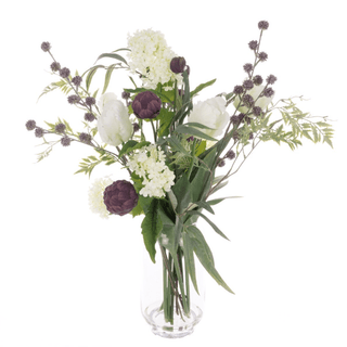 Charles Ted Artificial Tulip and Artichoke Floral Arrangement in Glass Vase - CharlesTed Home