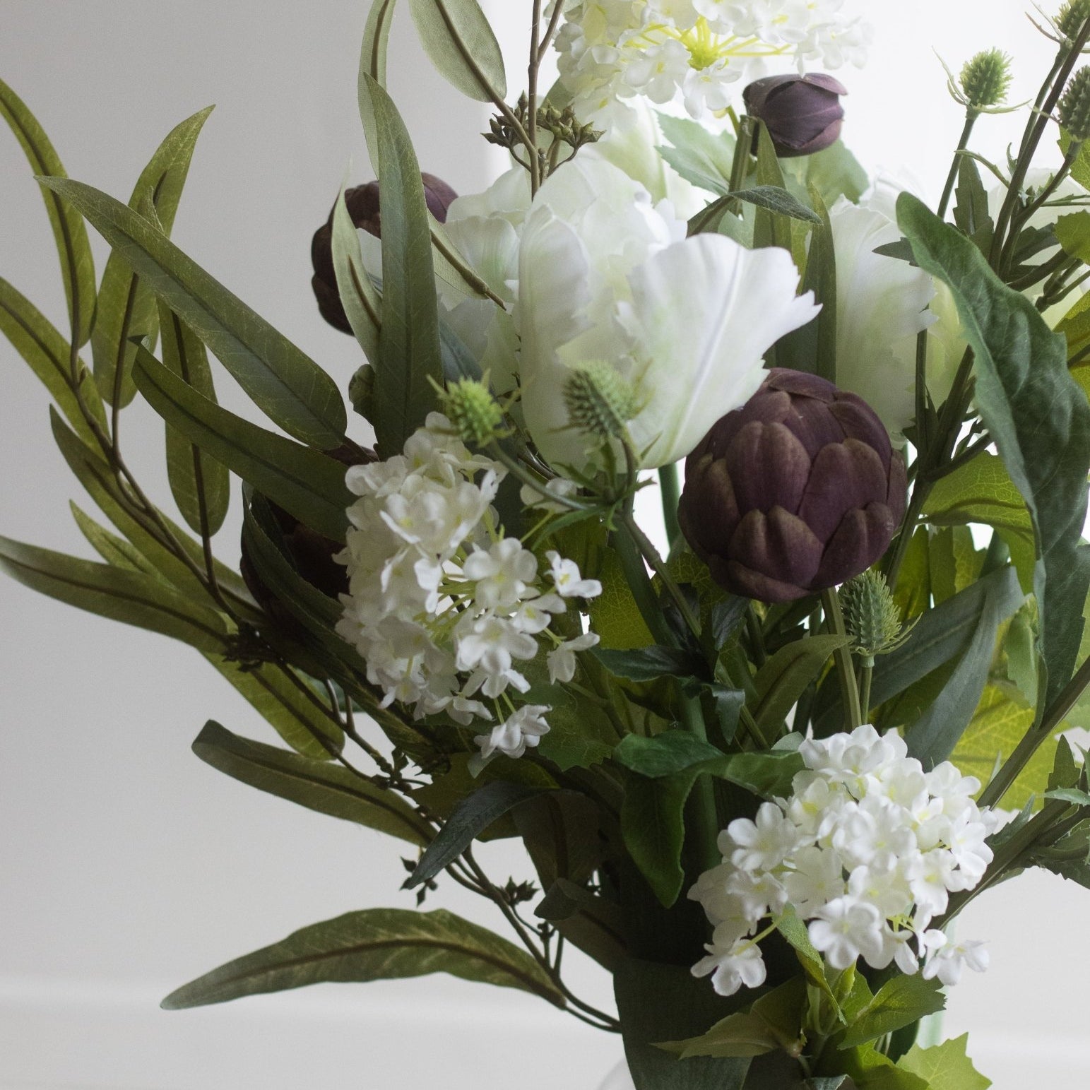 Charles Ted Artificial Tulip and Artichoke Floral Arrangement in Glass Vase - CharlesTed Home