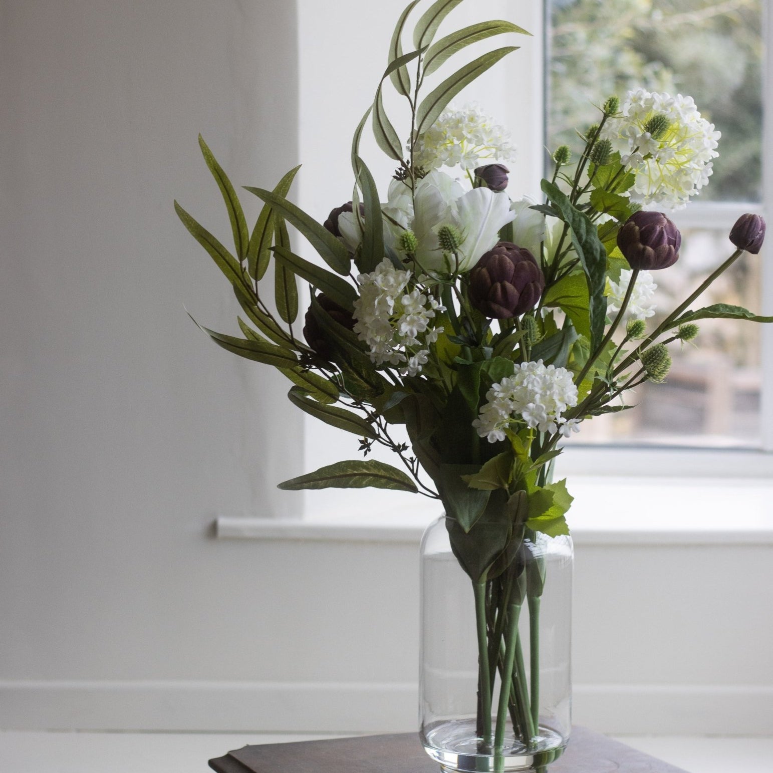 Charles Ted Artificial Tulip and Artichoke Floral Arrangement in Glass Vase - CharlesTed Home