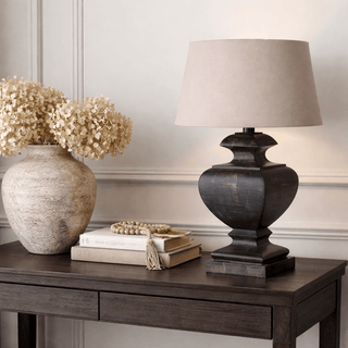Charles Ted Aston Table Lamp | Mango Wood Base with Linen Shade - CharlesTed Home