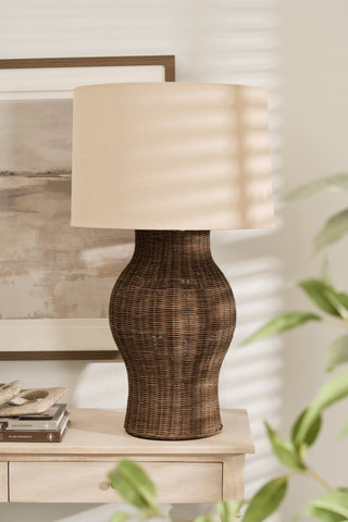 Charles Ted Bali Rattan Table Lamp with Linen Shade - CharlesTed Home