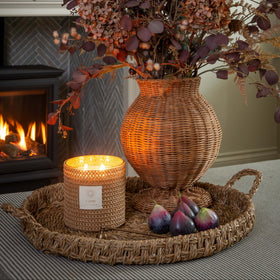 Bali Seagrass Handwoven Round Serving Tray with Handles