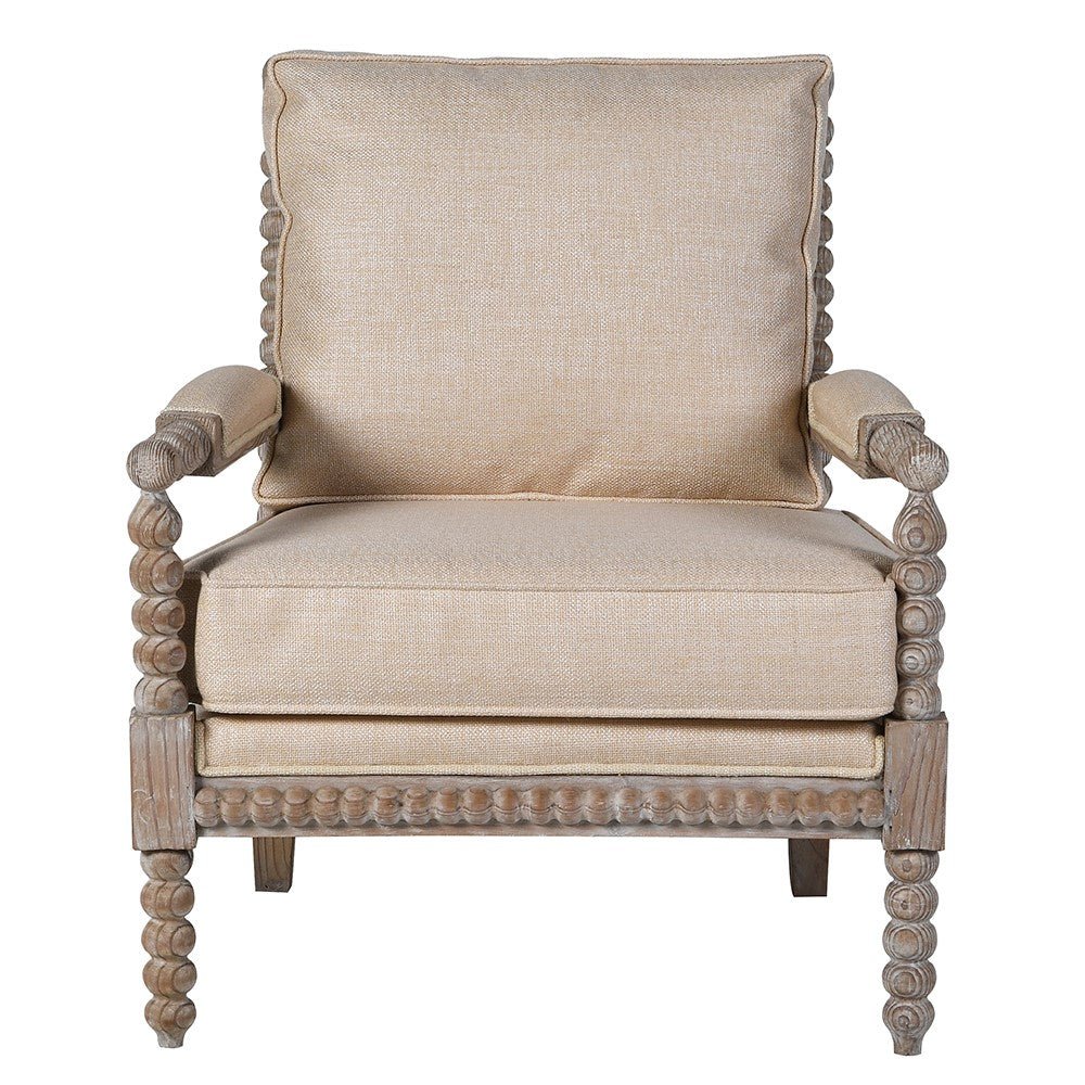 Charles Ted Beaumont Bobbin Armchair in Boucle Linen and Mahogany Frame - CharlesTed Home