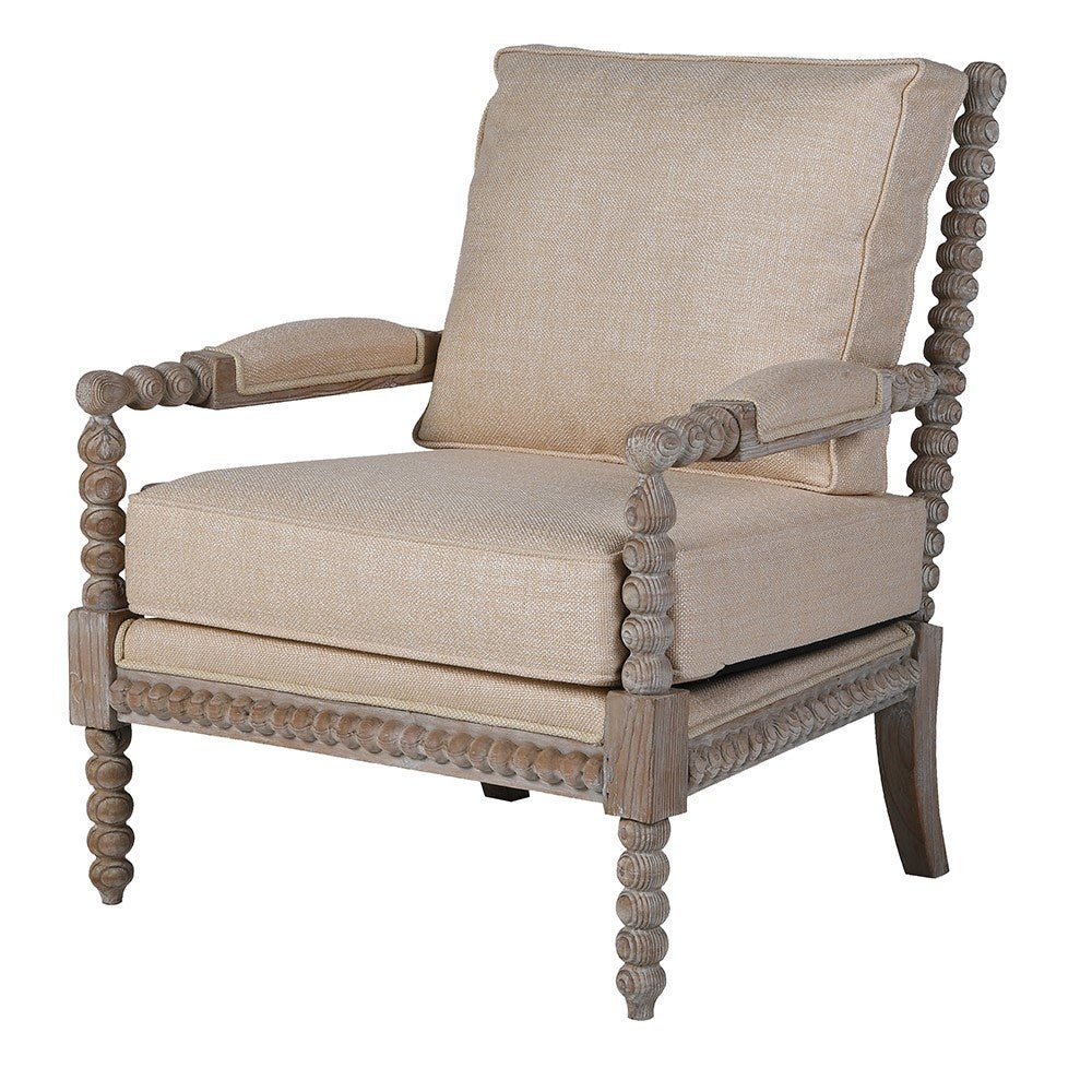 Charles Ted Beaumont Bobbin Armchair in Boucle Linen and Mahogany Frame - CharlesTed Home