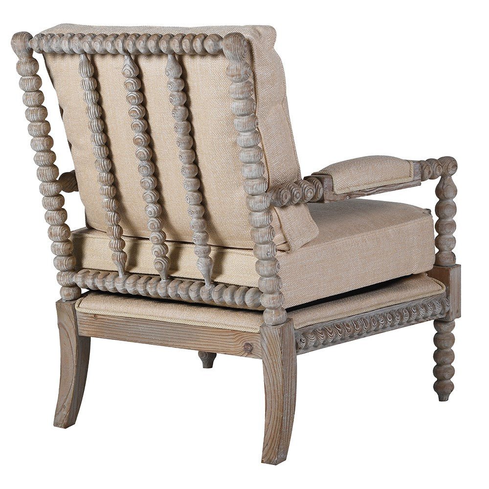 Charles Ted Beaumont Bobbin Armchair in Boucle Linen and Mahogany Frame - CharlesTed Home