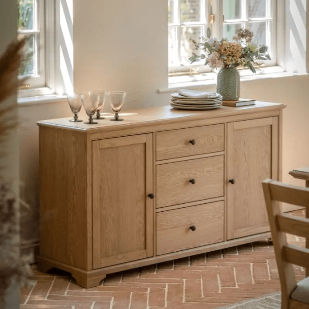 Charles Ted Beeley Oak Sideboard with Three Drawers and Double Cupboard Storage - CharlesTed Home