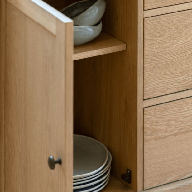 Charles Ted Beeley Oak Sideboard with Three Drawers and Double Cupboard Storage - CharlesTed Home