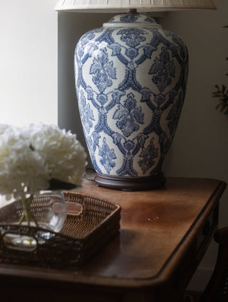 Charles Ted Chinoiserie Ceramic Lamp with Linen Shade - CharlesTed Home